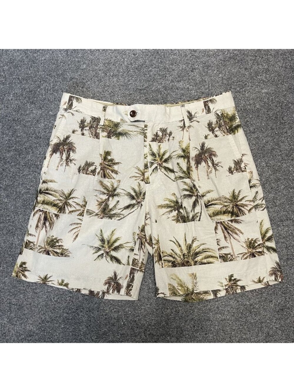Banana Republic Mens 7" Cotton/Linen Palm Tree Print Pleated Shorts Size 33